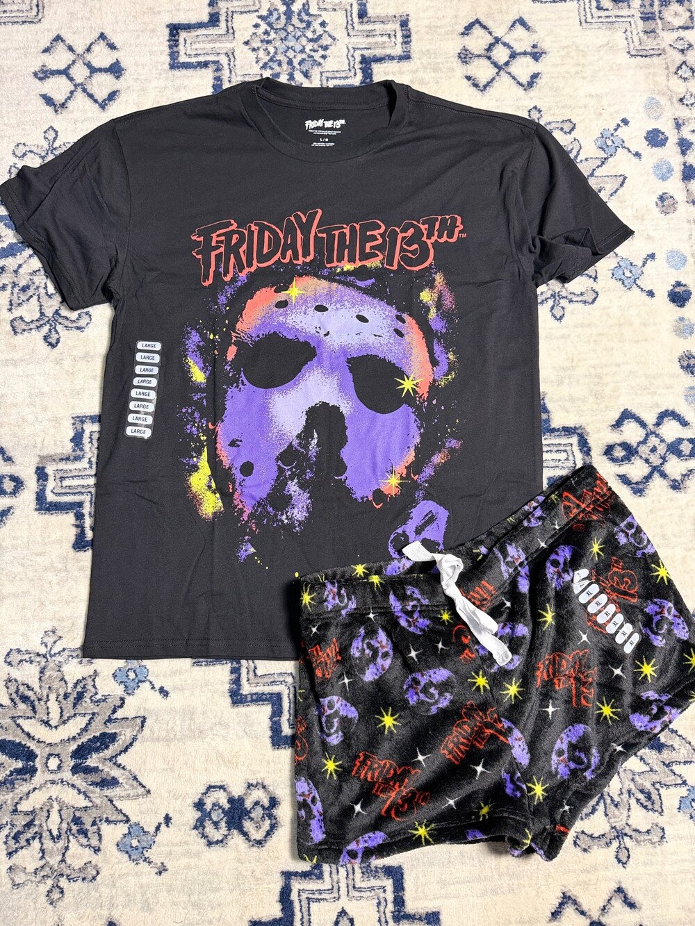 Friday the 13th Jason Voorhees Graphic T-Shirt Large Black Purple Mask Horror NW